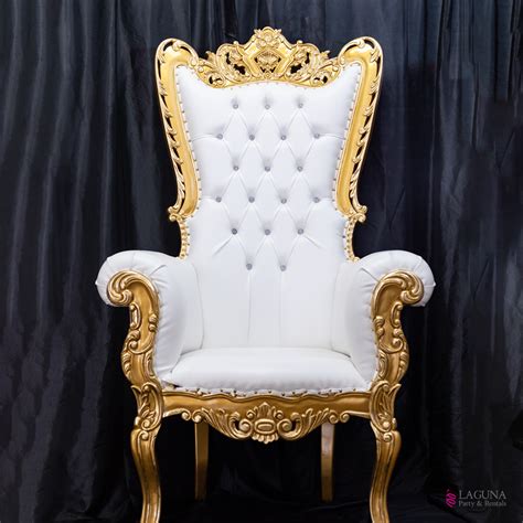 Throne Chair Gold White Single Laguna Party Rentals