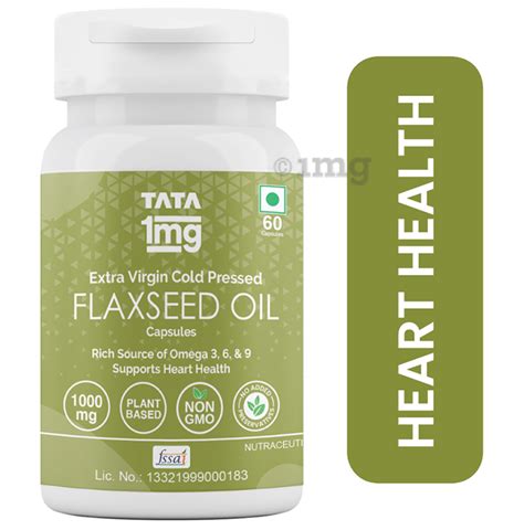 Tata 1mg Flaxseed Oil 1000mg Veg Omega 3 Capsule For Heart Health Buy