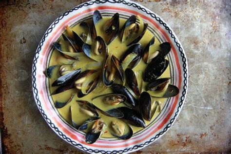 Mussels In Saffron Coconut Broth Heather Christo Broth Recipes Recipes Mussels