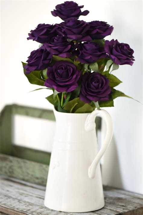 Real Touch 10 Stems Dark Purple Silk Artificial Roses