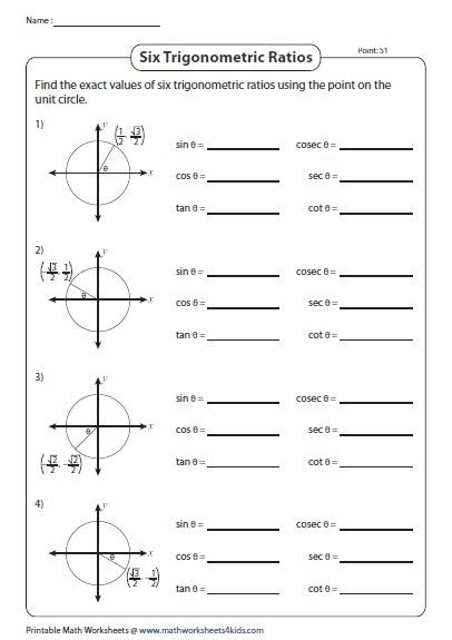 Trigonometric Functions Worksheet With Answers Ameise Live