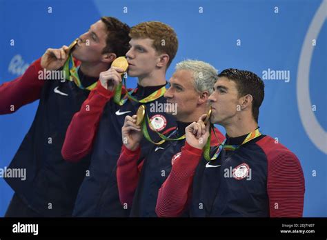 Michael Phelps Ryan Lochte Conor Dwyer And Townley Haas Winners Of The Gold Medal Relay