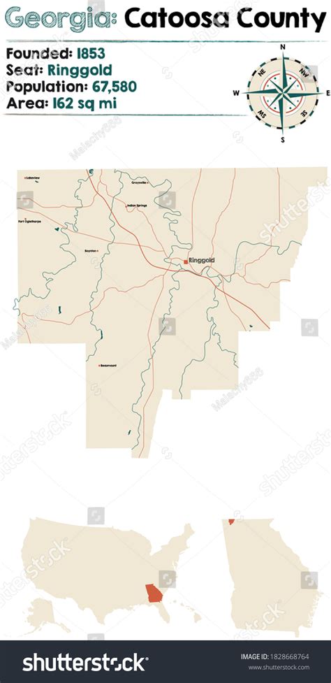 Large Detailed Map Catoosa County Georgia Stock Vector Royalty Free