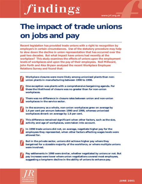The Impact Of Trade Unions On Jobs And Pay Summary