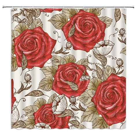 Shower Curtain With Roses Floral Red Rose European Style Etsy