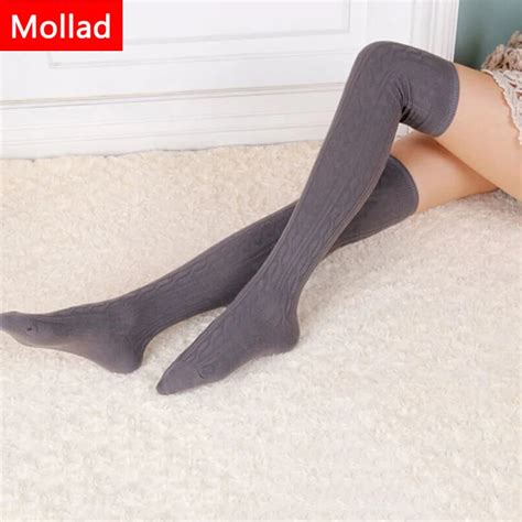 mollad 2017 woman cotton braid over knee socks thigh highs hose stockings warm winter stockings