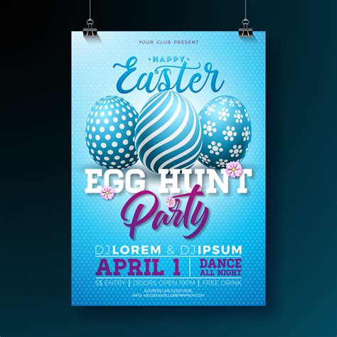 Vector Easter Party Flyer Illustration With Painted Eggs And Typography