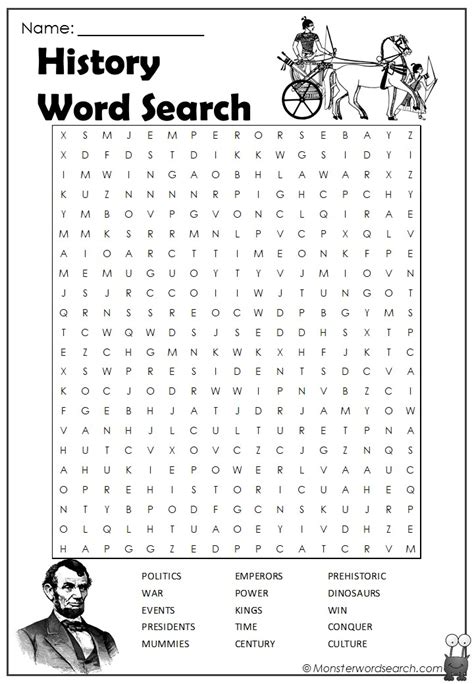 Here are free printable word search puzzles to complete at home, work, on the bus, in the car, at starbucks looking for the free printable word searches? History Word Search- Monster Word Search