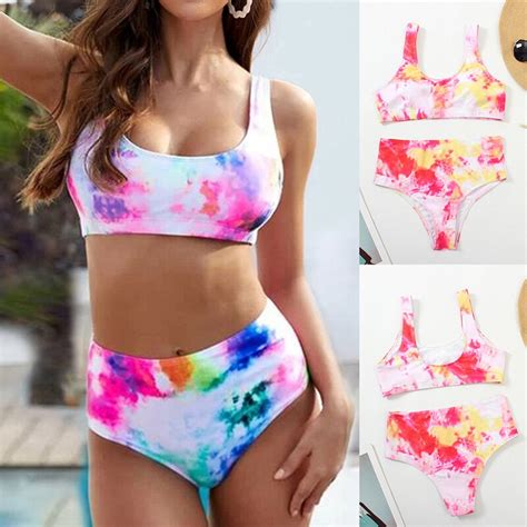 Tie dye Bikini mujeres traje de baño alta talle trajes de baño