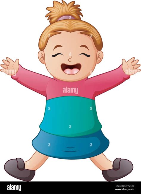 Cartoon Happy Girl Jumping Illustration Stock Vector Image And Art Alamy