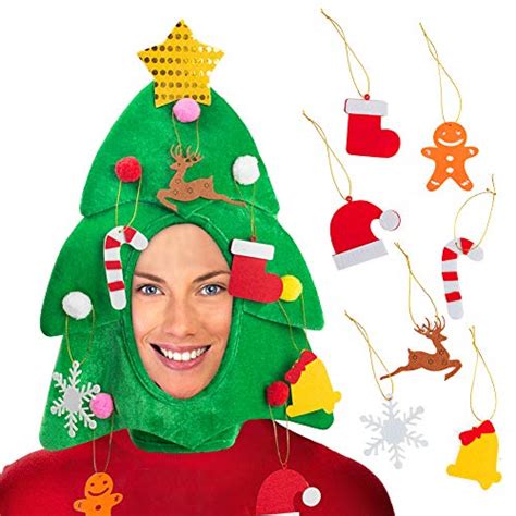 Domestar Christmas Tree Hat With 7pcs Ornaments Funny Christmas Hat