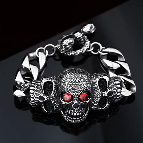 Stainless Steel Red Eye Skull Bracelets Skull Bracelet Bracelets For