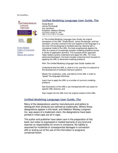 The Unified Modeling Language User Guide By Grady Booch Pdf Free