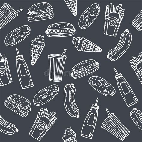Fast Food Seamless Pattern Hand Drawn Food Background Background