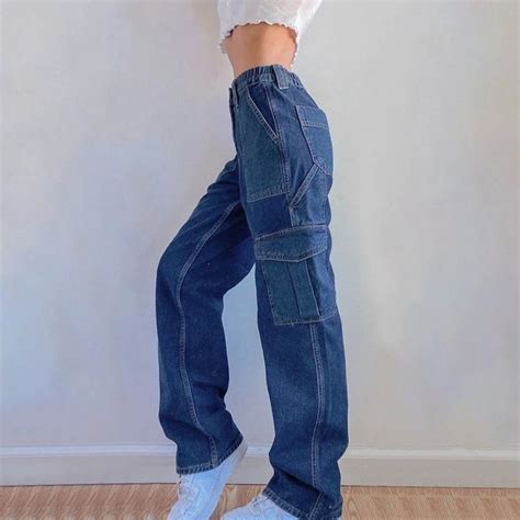Cargo Pants Y2K Patchwork Baggy Jeans High Waisted Denim Jeans