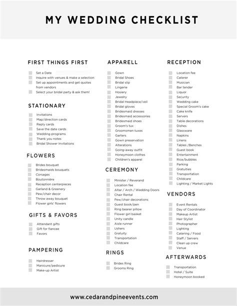 Detailed Wedding Checklist Printable Image To U