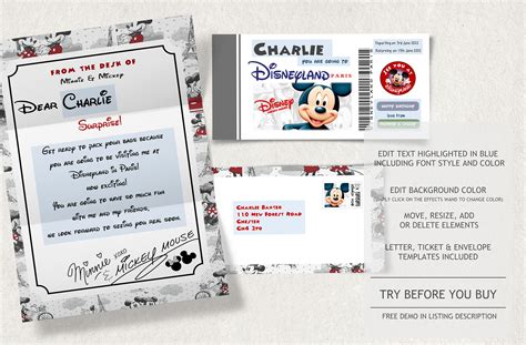 Disney Reveal T Card Disneyland Paris Surprise Ticket Etsy
