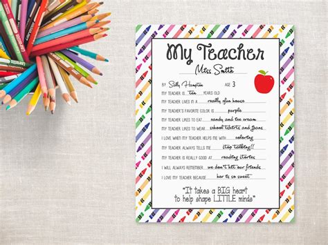 Crayons All About My Teacher Teacher Appreciation Etsy