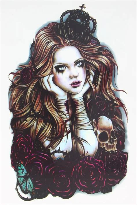 Dark Princess With Skull Tattoo 21 X 15 Cm Sized Sexy Cool Beauty Tattoo Waterproof Hot