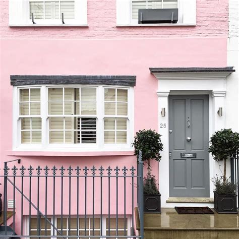 Pink House Paint Exterior With Gray Painted Door Pink Paint Color