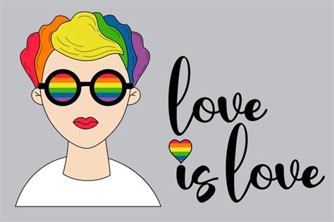 premium vector lgbt pride month lesbian with rainbow hair and glasses in flag lgbt pride love