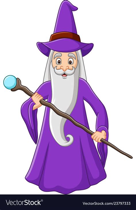 Cartoon Old Wizard Holding Magic Stick Royalty Free Vector