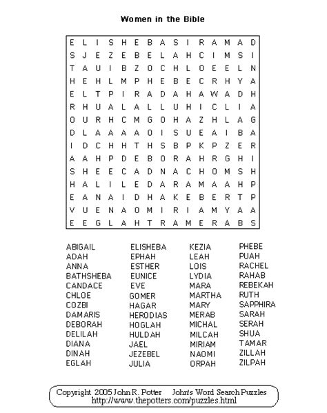 Johns Word Search Puzzles Women In The Bible