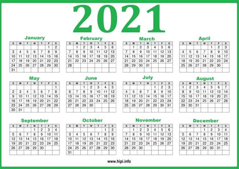 2021 Calendar Printable A4 Free