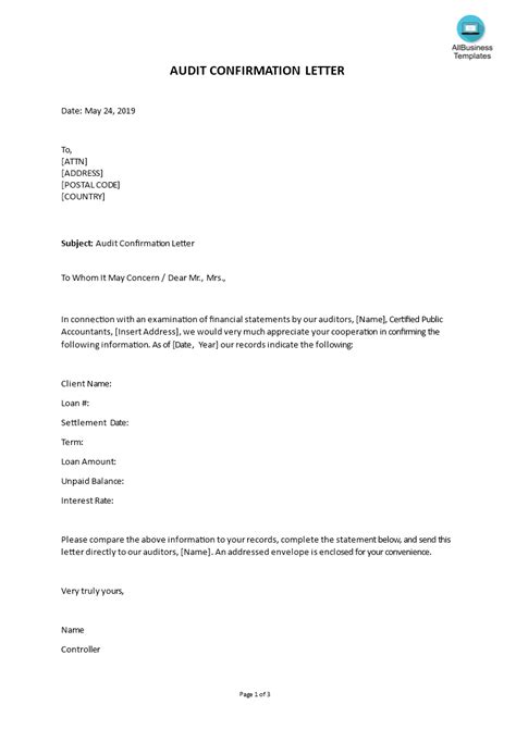 Financial Audit Confirmation Letter Templates At