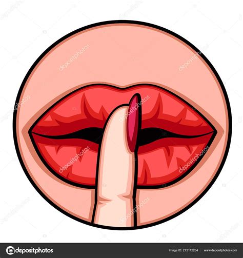Red Female Lips Covered With A Finger Say Shhh Logo On A White Stock