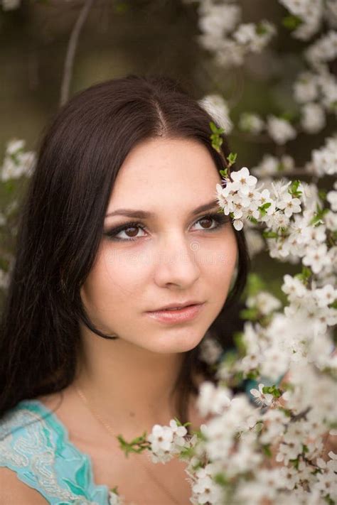 Girl In Flowers Of Cherry Stock Image Image Of Park 39930953