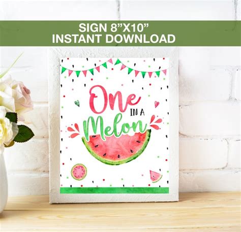 One In A Melon Sign Printable One In Birthday Decoration Watermelon