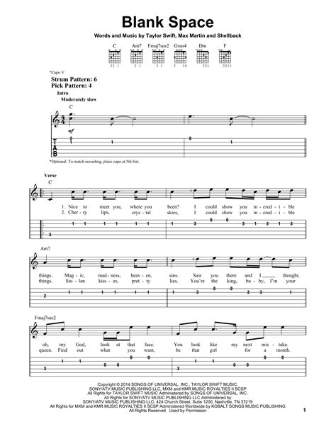Only 15 minutes to your first solo. Blank Space Sheet Music | Taylor Swift | Easy Guitar Tab