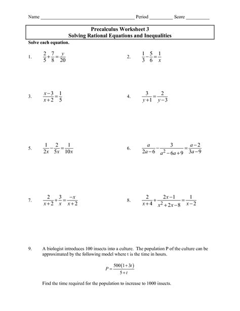 Precalculus worksheets can help a student become prepared for standardized tests, such as the calculus i exam. Solving Rational Equations and Inequalities - Precalculus