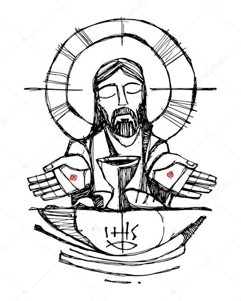 Jesus Christ With Wine Bread And Open Hands Illustration — Stock