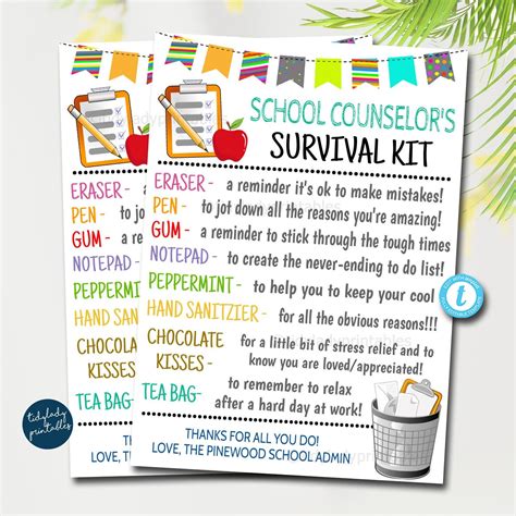 Editable School Counselor Survival Kit Printable Back To Etsy