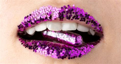 Premium Photo Close Up Mouth With Glitter On Lips