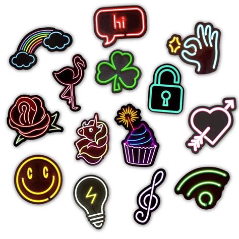 Neon Lights Sticker Pack Retro S Aesthetic Stickers Bright Glowing Colorful Stickers For