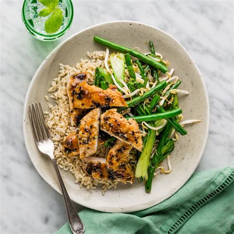 Teriyaki Glazed Chicken With Brown Rice Beans And Bok Choy My Food Bag