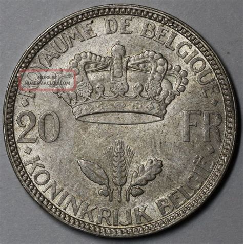 1935 Belgium Silver 20 Francs King Albert Postion A Coin