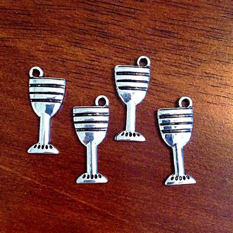8 Wine Glass Charms Antique Silver Charms Double Sided Wine Etsy
