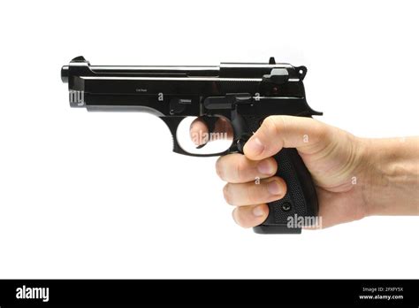 Gun Pistol In Hand Isolated On White Stock Photo Alamy