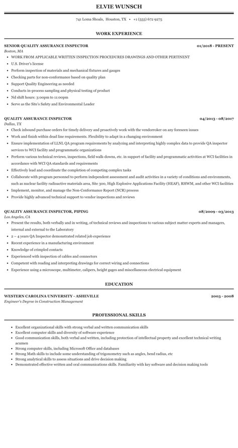 Top resume builder, build a perfect resume with ease. Medical Quality Assurance Inspector Resume - Qa Inspector ...