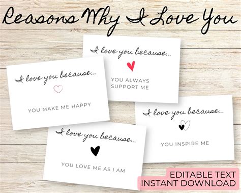 Reasons Why I Love You Cards Printable Love Notes Uk