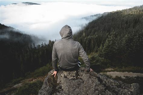 Man Sitting On Hill In Forest Photo Free Nature Image On Unsplash