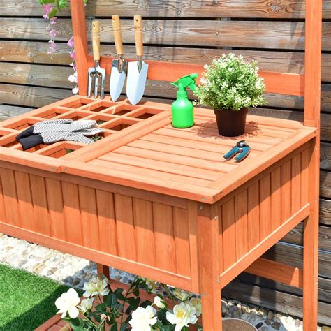 Giantex Outdoor Potting Bench With Storage Shelf Garden Work Bench