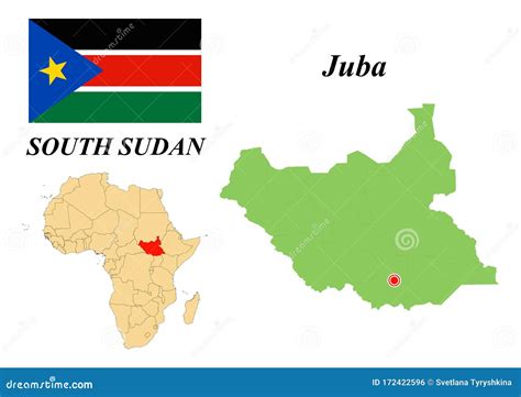 mapa de bandera de la capital de sudán del sur ilustración del vector ilustración de blanco