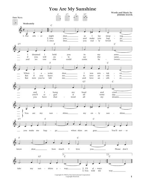 Jimmie Davis You Are My Sunshine From The Daily Ukulele Arr Liz And Jim Beloff Sheet