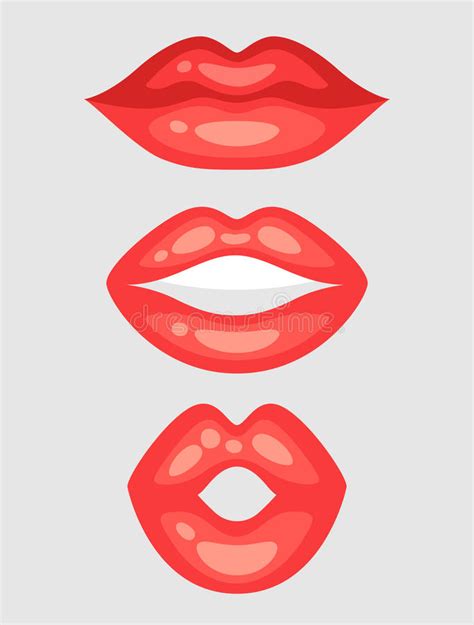 Female Lips Set Mouths With Red Lipstick In Variety Of Expressions