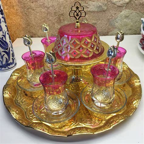 Luxurious Turkish Tea Set For Six Pink Turkish Tea Drinking Tea Turkish Coffee Set